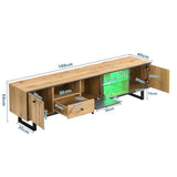 LED TV Unit with Glass Shelves - Modern Lowboard Cabinet with Soft-Close Doors