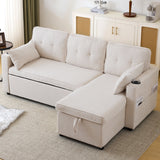 3-in-1 Convertible Sofa Bed with Storage Chaise, L-Shaped Sectional Daybed, Beige