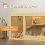 Wooden Hamster Cage with Water Bottle, Platforms, Openable Roof, Sliding Tray, Hut, Seesaws, Natural Wood