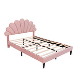 4FT6 Double Upholstered Velvet Bed Frame - Adjustable Petal Headboard, Slatted Base