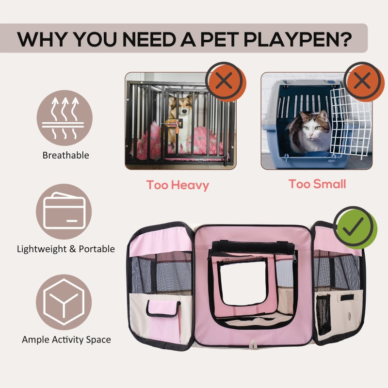 Portable Playpen, Pet Puppy Rabbit Guinea Pig Indoor & Outdoor, Pink