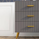 Three Drawer Dresser with Embossed Line - Grey/Gold Tone