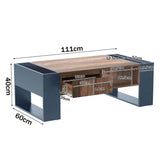 Wood Grain Coffee Table with Double-Sided Storage — Handleless Drawer & Open Compartments for Living Room or Office