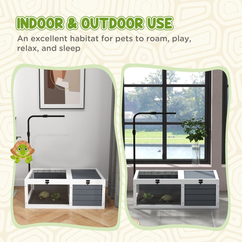 Tortoise Table with Adjustable Lamp Holder, Openable Lids & Pull-Out Trays - Grey