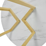 Round Dining Table - Marble Effect Top, Metal Frame, Gold Base, 80x80x75cm