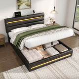 5ft King Ottoman Bed with LED Headboard - PU Upholstered Bed with Hydraulic Storage and USB & Type-C Charging