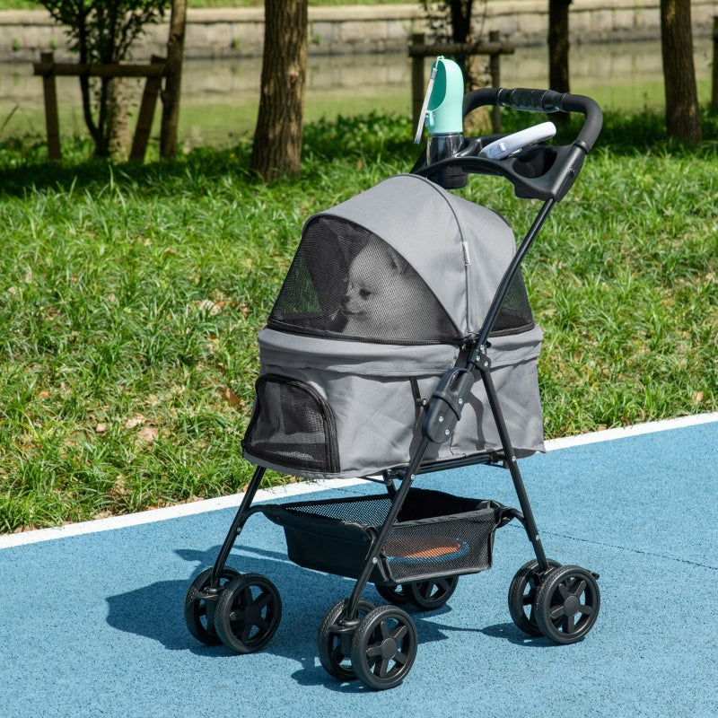 No-Zip Pet Stroller One-Click Fold Travel Pushchair with EVA Wheels, Grey