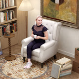 Wingback Accent Chair, Upholstered Button Tufted, Cream White