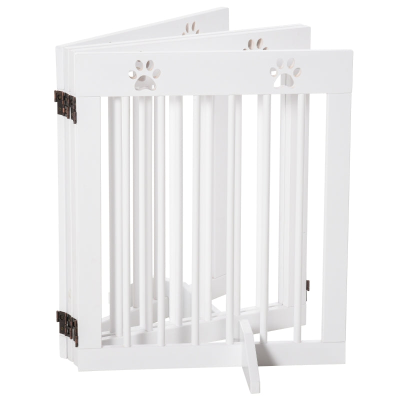 Freestanding Pet Gate Folding Safety Fence with Support Feet for Doorway Stairs, White