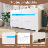 Sideboard Cabinet Dresser with 6 Drawers, RGB LED Storage, Cut-out Handles, White