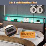 3FT Metal Bed Frame with LED Lights & 4 Drawers - Single Storage Bed with USB & Type-C Charging, Grey