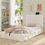 3ft Velvet Upholstered Storage Bed - Single Hydraulic Bed with Headboard, Beige