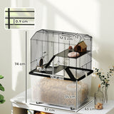 Three-Tier Gerbil Cage, Hamster Cage with Wheels, Deep Bottom, Food Dish, Water Bottle