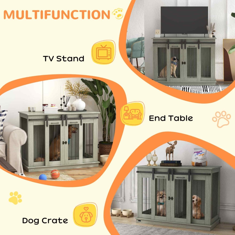 PawHut Dog Crate Furniture, Double Cage with Divider - Grey