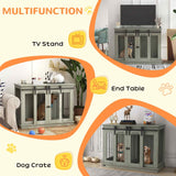 PawHut Dog Crate Furniture, Double Cage with Divider - Grey