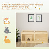 Wooden Hamster Cage with Sliding Tray, Openable Top, Hut, Natural Wood