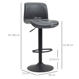 Bar Stool, Adjustable Height Swivel Seat with Footrest, Dark Grey PU Leather (Set of 2)