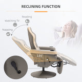 Manual Recliner Armchair with Adjustable Leg Rest, 135?? Reclining, 360?? Swivel, Grey PU Leather