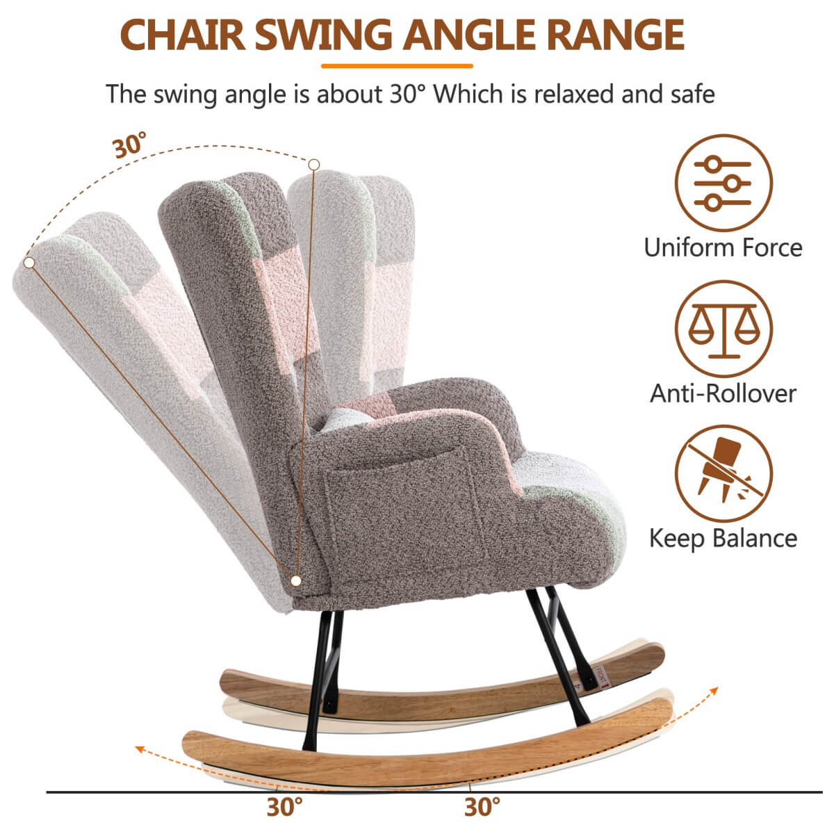 Fabric Rocking Chair with Ottoman - Wingback Accent Armchair with Wooden Legs