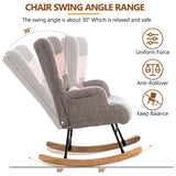 Fabric Rocking Chair with Ottoman - Wingback Accent Armchair with Wooden Legs