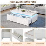 High Gloss Coffee Table with LED Lights - Modern White Storage Table with 2 Drawers