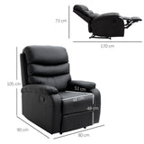 Reclining Chair Manual with Padded Armrests Retractable Footrest, Black PU Leather