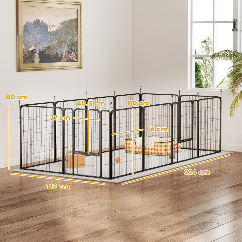 12-Panel Solid Dog Playpen, for Medium Dogs, 80cm High, Black