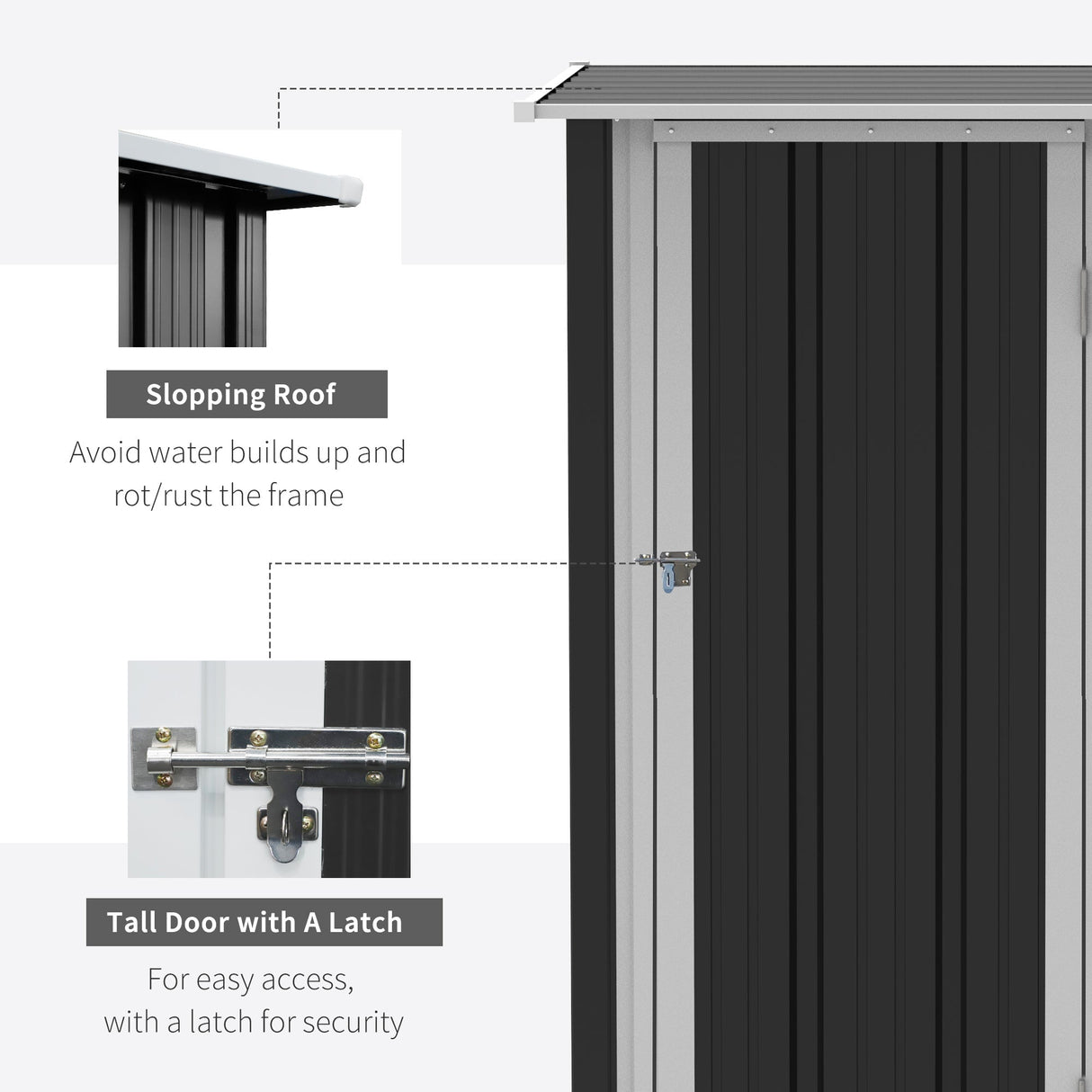 Metal Garden Storage Shed 5ft x 3ft, Outdoor Tool Shed Sloped Roof Lockable Door, Grey