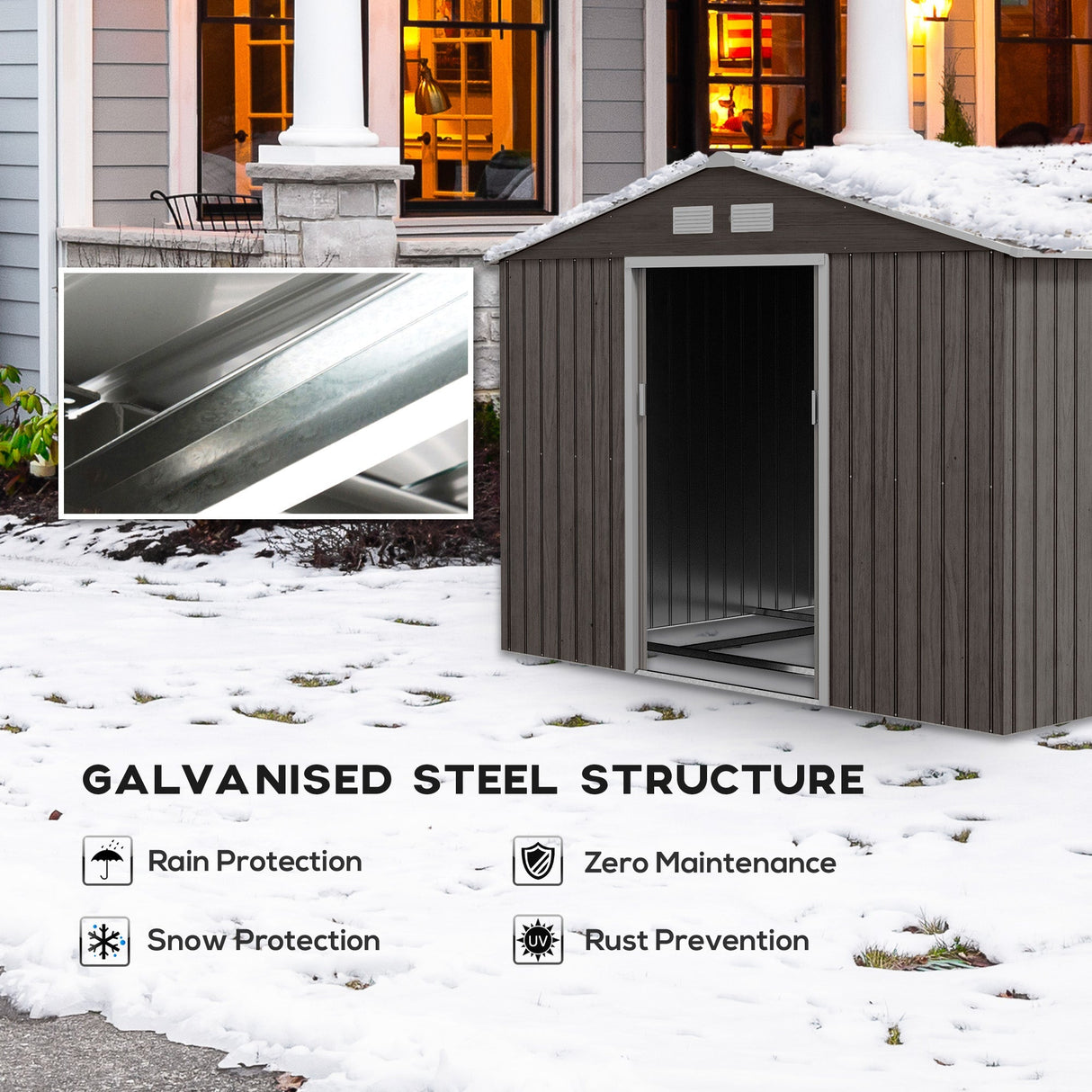 Outdoor Garden Metal Storage Shed Tool Box with Roofed Foundation Ventilation & Doors, Grey