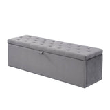 Velvet Storage Bench - Soft Upholstered Seat, 135x41x42cm, Grey