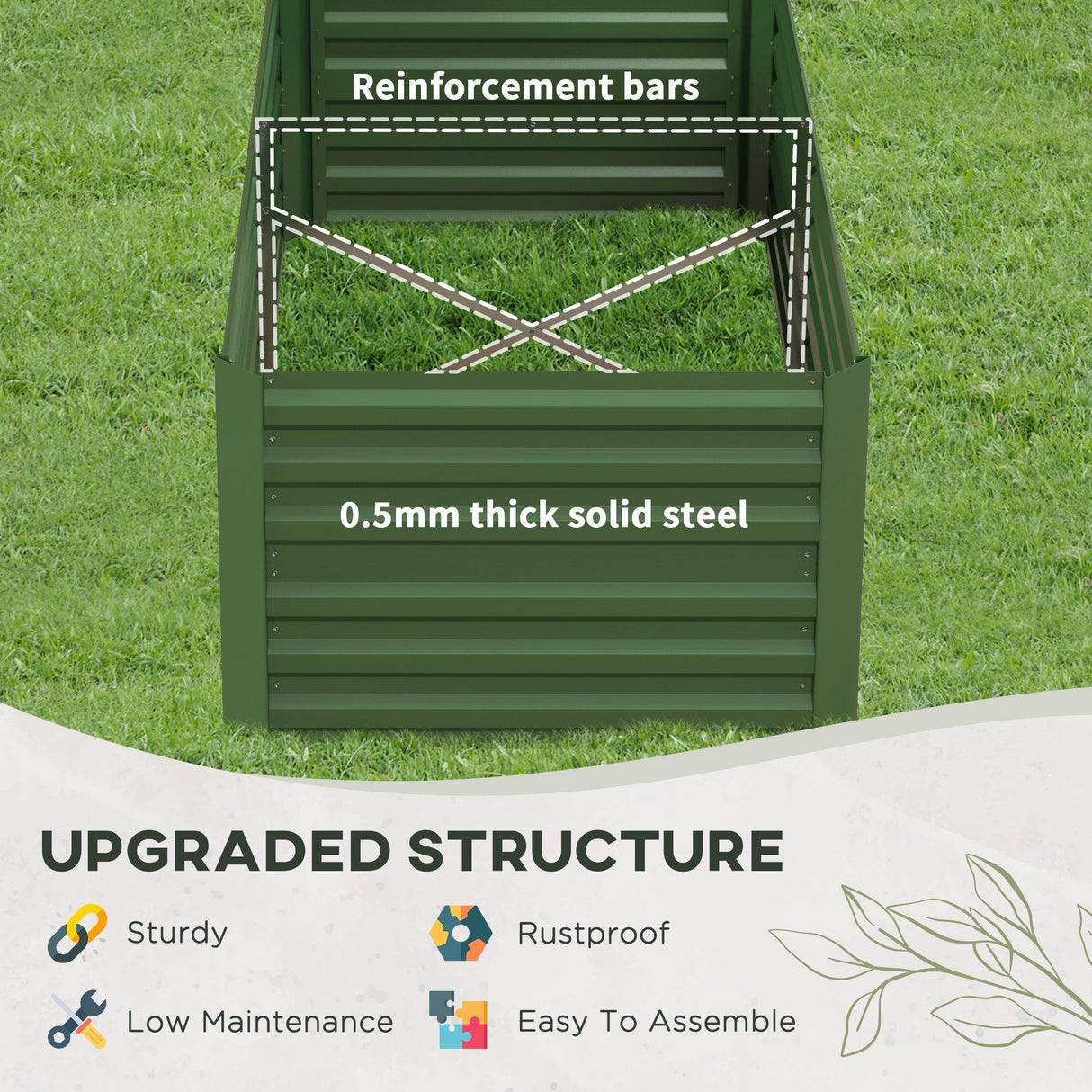 Raised Beds for Garden, 180 x 90 x 59 cm, Galvanised Steel Green