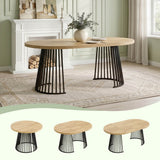 4-8 Seater Extendable Round Dining Table - Round to Oval Kitchen Table with 3cm Thick Tabletop and Metal Pedestal Base, Oak and Black