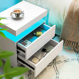 LED Bedside Table with 2 Drawers - Nightstand Cabinet, White