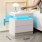 LED Bedside Table with 2 Drawers - Nightstand Cabinet, White