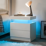 LED Bedside Table with 2 Drawers - Nightstand Cabinet, White