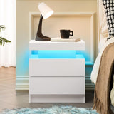 LED Bedside Table with 2 Drawers - Nightstand Cabinet, White