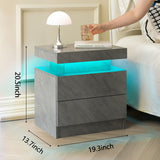 LED Bedside Table with 2 Drawers - Nightstand Cabinet, Grey