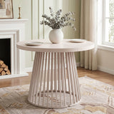 4-8 Seater Extendable Round Dining Table - Round to Oval Kitchen Table with 3cm Thick Tabletop and Metal Pedestal Base, Cashmere