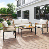 4 Seater Rattan Garden Furniture Set - Outdoor Sofa Set with Cushions, Table and Chairs, Beige