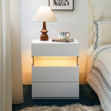 LED Bedside Table with 3 Drawers - Acrylic Nightstand, White