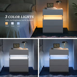 LED Bedside Table with 3 Drawers - Acrylic Nightstand, White