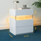 LED Bedside Table with 3 Drawers - Acrylic Nightstand, White