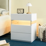 LED Bedside Table with 3 Drawers - Acrylic Nightstand, White