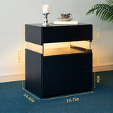 LED Bedside Table with 3 Drawers - Acrylic Nightstand, Black