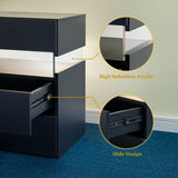LED Bedside Table with 3 Drawers - Acrylic Nightstand, Black