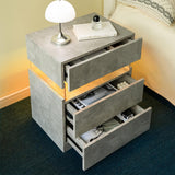 LED Bedside Table with 3 Drawers - Acrylic, Grey
