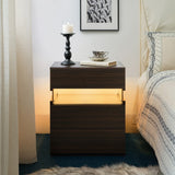 Walnut LED Bedside Table with 3 Drawers - Modern Bedroom Nightstand with LED Lighting