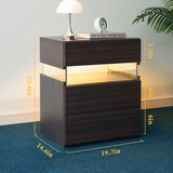 Walnut LED Bedside Table with 3 Drawers - Modern Bedroom Nightstand with LED Lighting