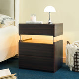 Walnut LED Bedside Table with 3 Drawers - Modern Bedroom Nightstand with LED Lighting