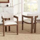 Set of 2 Solid Wood Dining Chairs – Linen Upholstery, Walnut Finish, Suitable for Home or Café